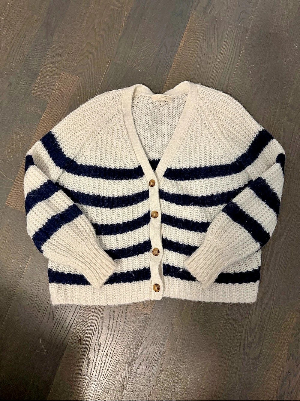 Sezane Bastille Striped Cardigan in White & Blue Size Small